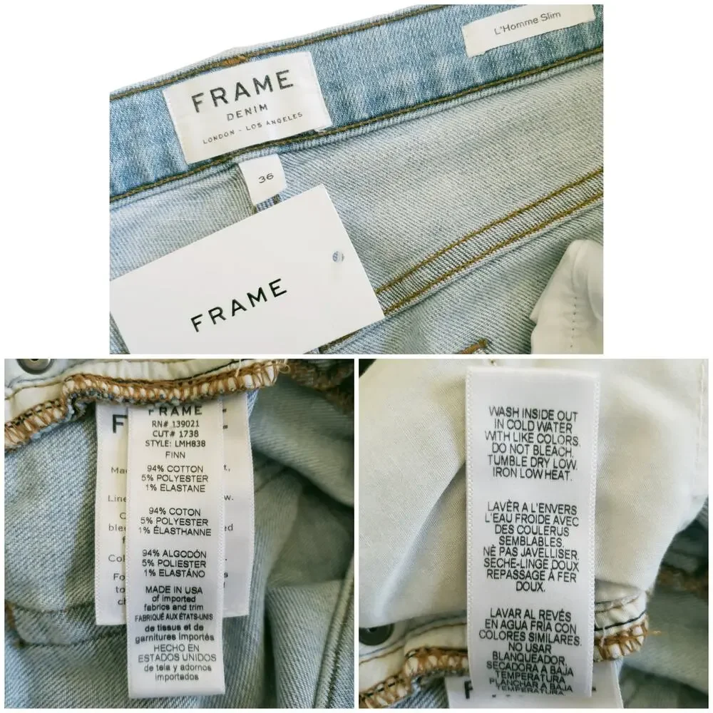 FRAME Denim L'Homme Slim fit distressed mid rise straight tapered jeans Finn 36